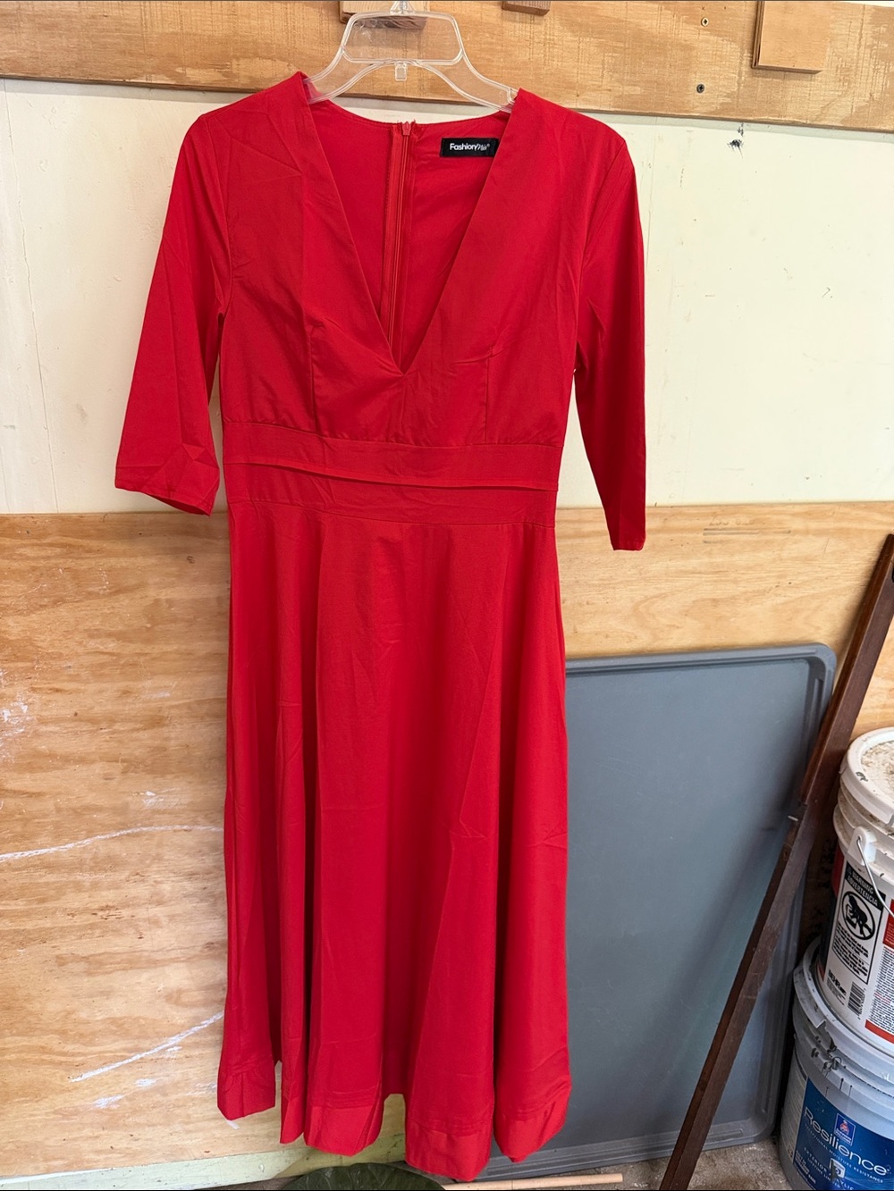 Fashion Nova Bright Red V-Neck Midi Dress
